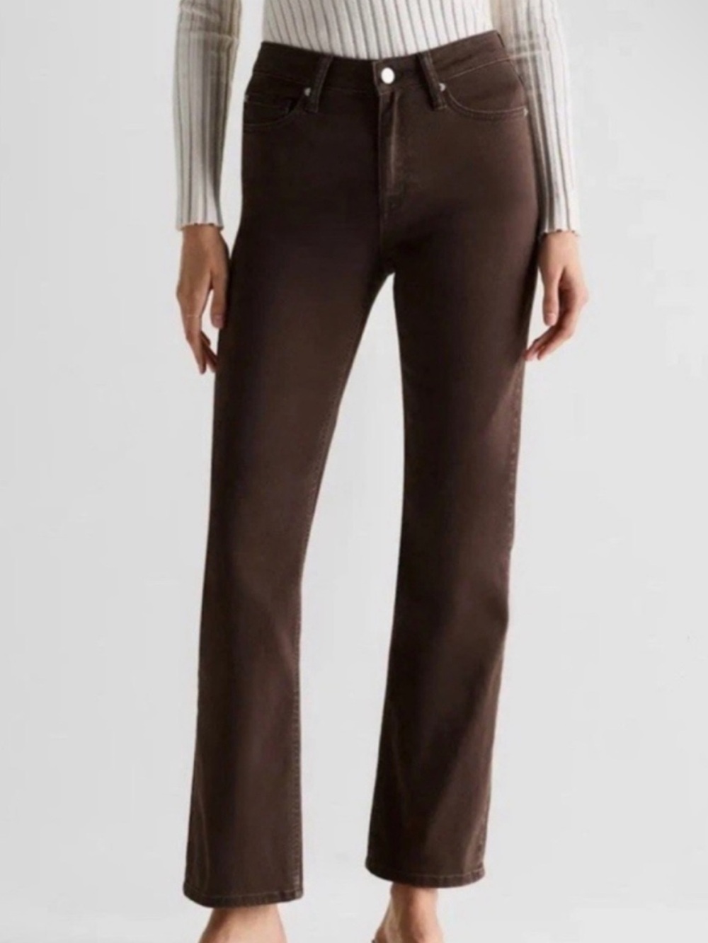 NWT Quince Bella Stretch Straight Jeans in Coffee Bean Brown Denim